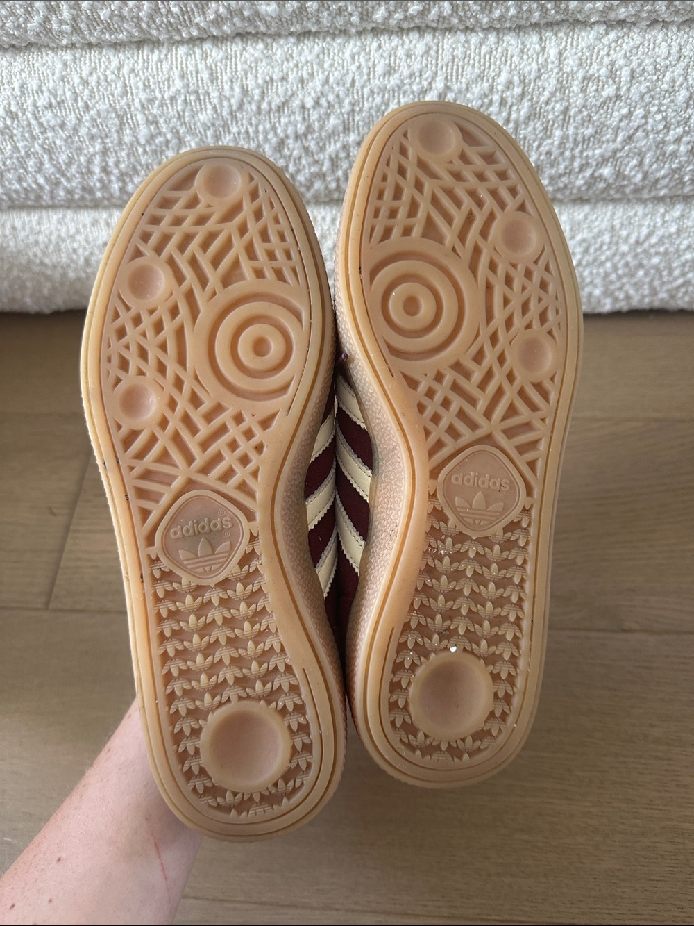 adidas Spezial Burgundy Suede Sneakers with White Stripes and Gum Sole - Picture 4 of 7